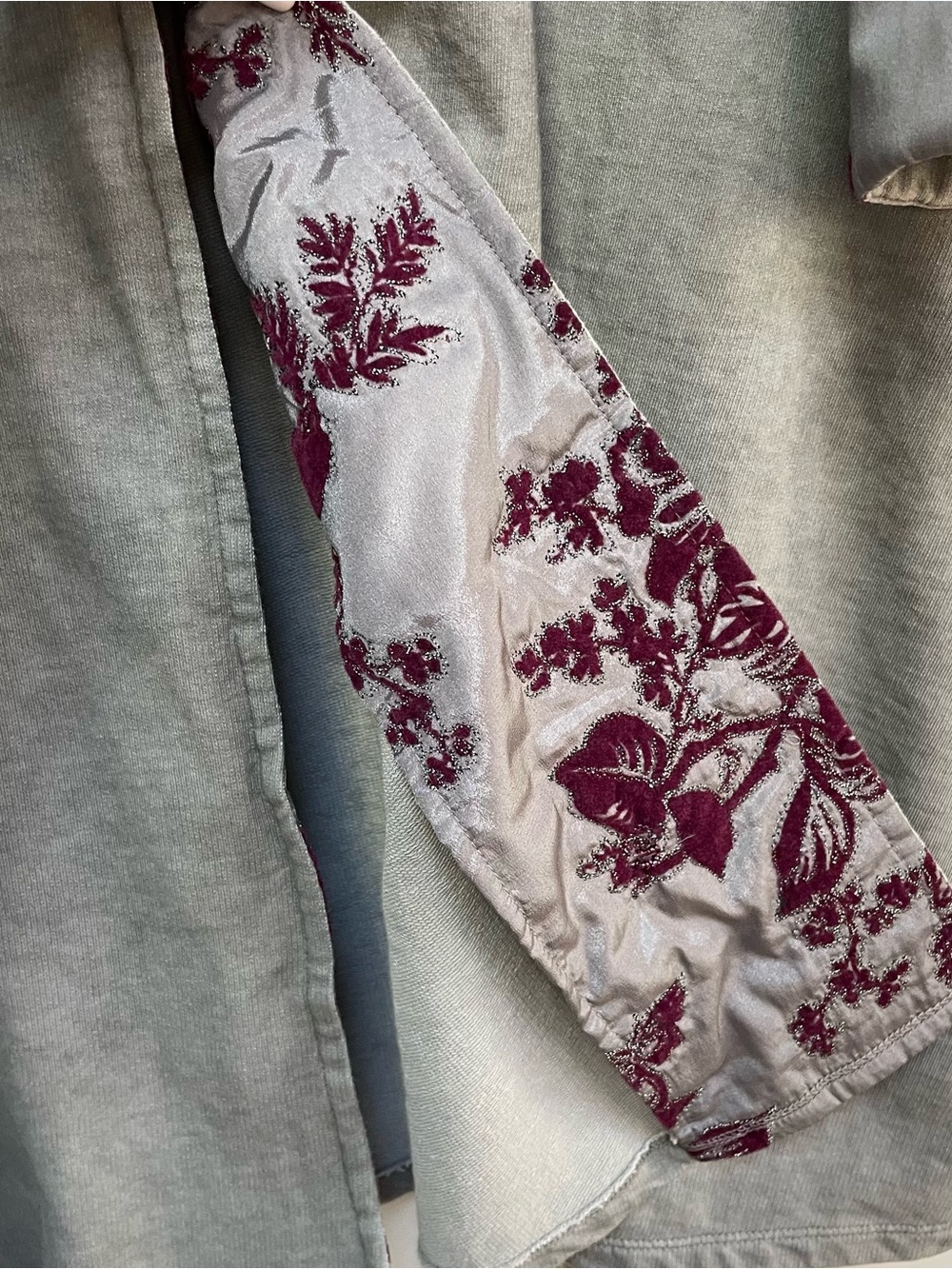 Soft Surroundings Grandeur Grey Size Large Floral Velvet Steampunk Duster Jacket - Picture 9 of 16